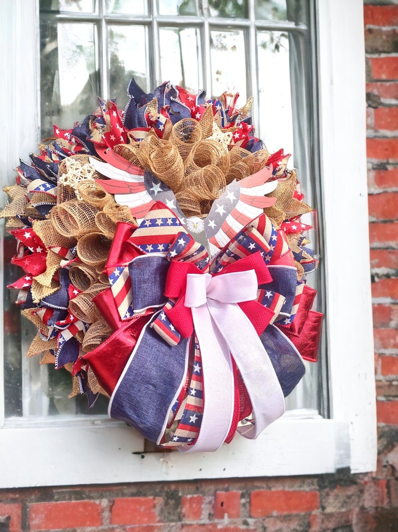 Patriotic Wreath,Eagle Wreath,Red White & Blue American Wreath,Patriotic For Front Door,Eagle Veterans Wreath,Patriotic Decor,Eagle Wall Art image 5