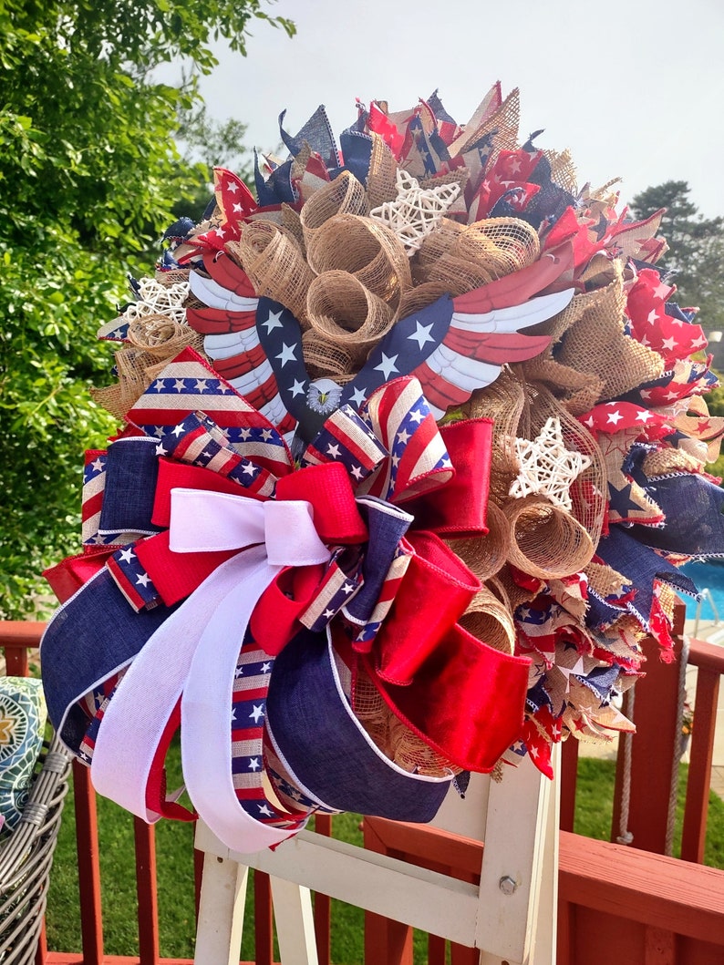 Patriotic Wreath,Eagle Wreath,Red White & Blue American Wreath,Patriotic For Front Door,Eagle Veterans Wreath,Patriotic Decor,Eagle Wall Art image 6