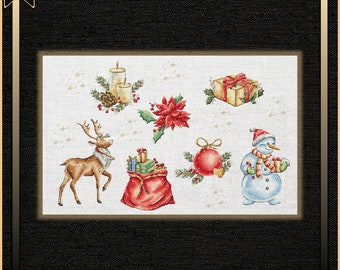 Christmas cross stitch pattern, cute New Year toys, the pattern is suitable for embroidery on plastic canvas