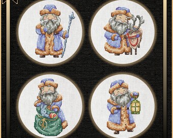 Cross stitch pattern, Santa prepares gifts for Christmas, suitable for embroidery on plastic canvas