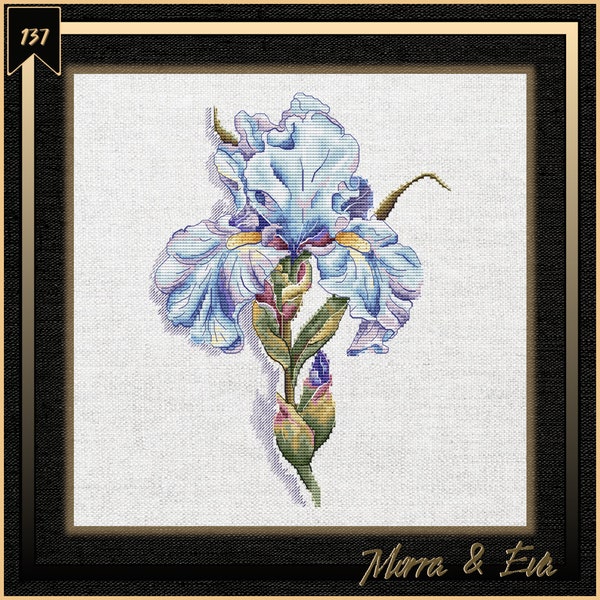 Blue iris cross stitch pattern