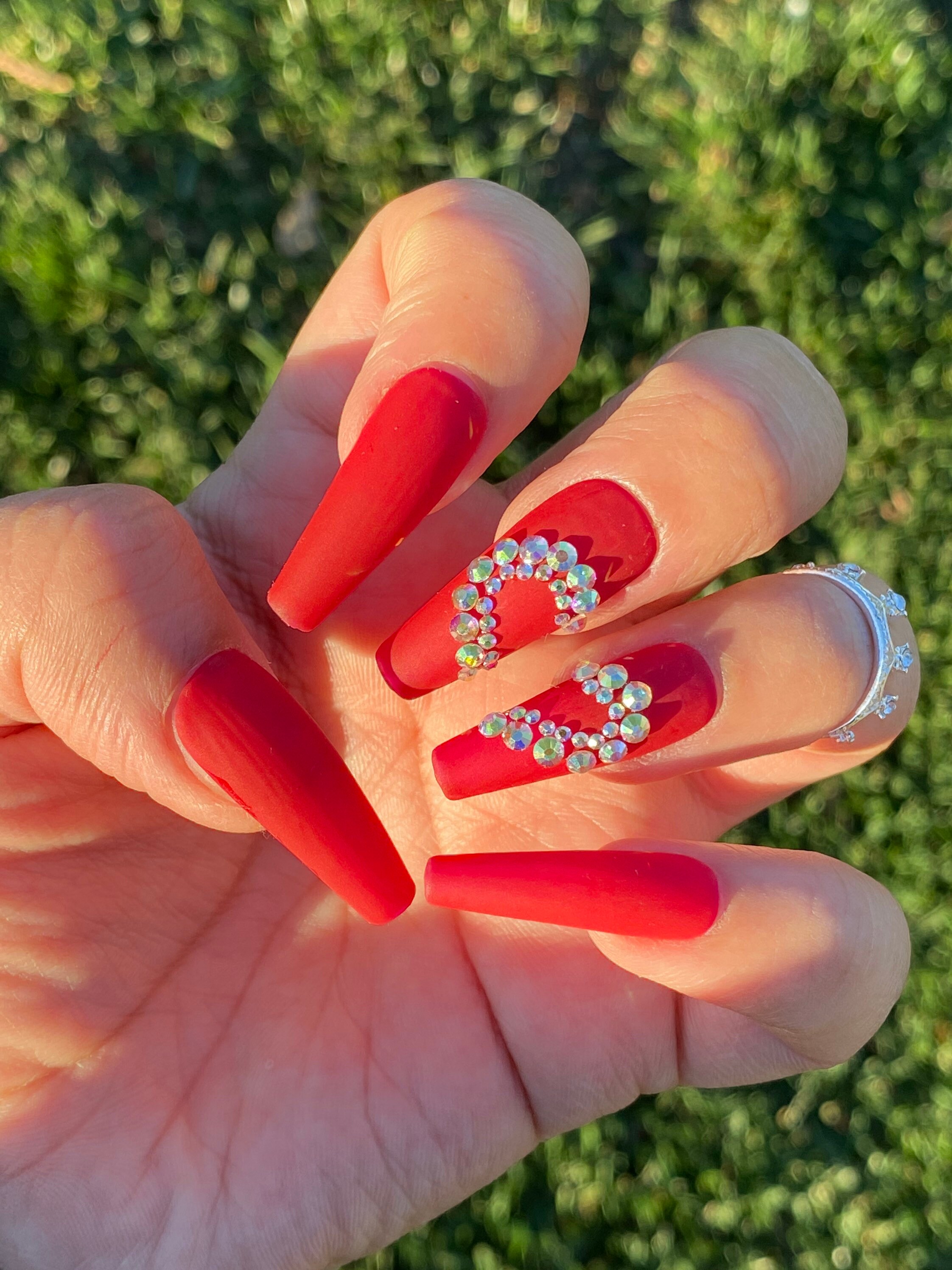 Matte Red Diamond Heart Press On Nails Etsy