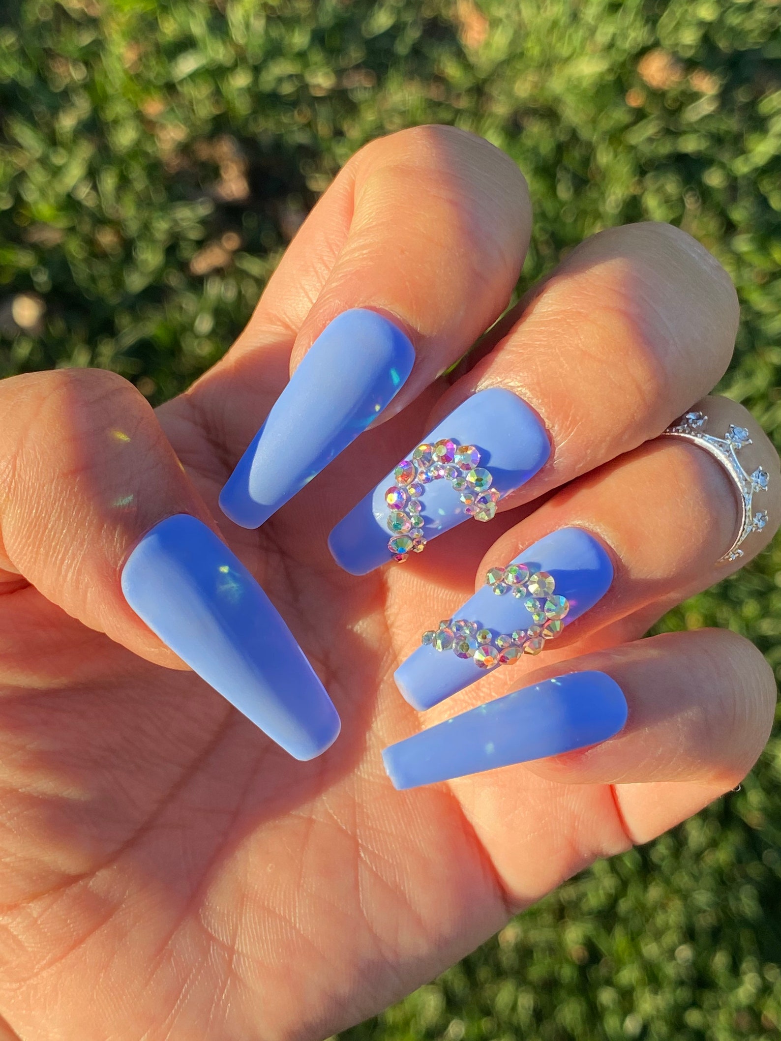 Matte Light Blue Heart Diamond Beautiful Press On Nails Etsy