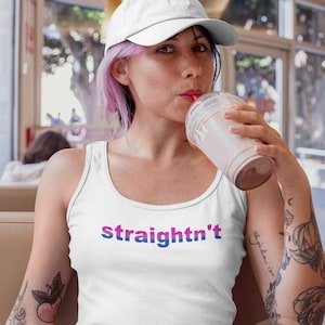 Bi pride racerback tank top - Women - Straightn&#39;t with bisexual flag colors - Funny tee
