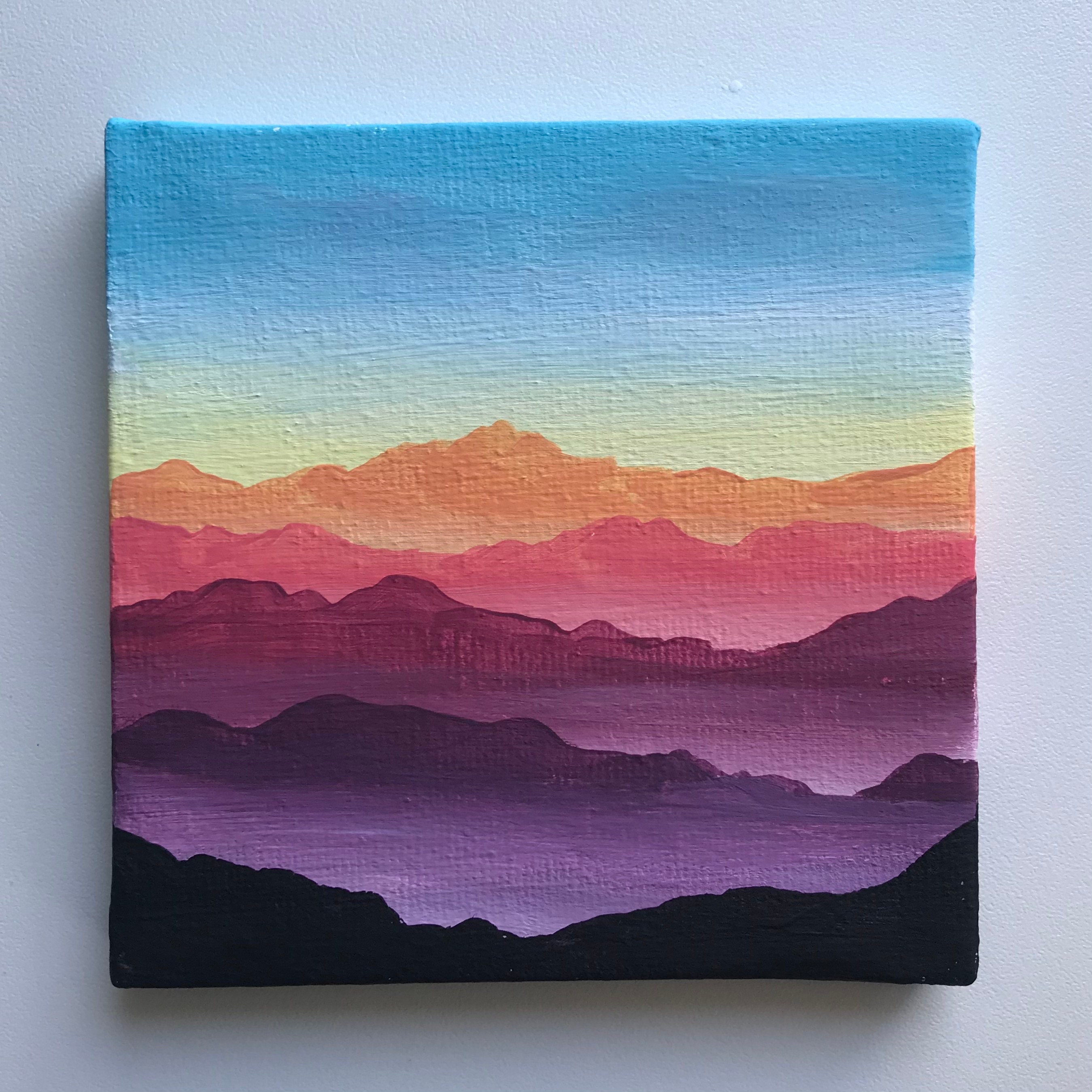 MADE TO ORDER 4x4 Mini Canvas Colorful Mountain Layers Acrylic Painting //  Sunset Mountains Painting // Mini Canvas Art // Gift Ideas 