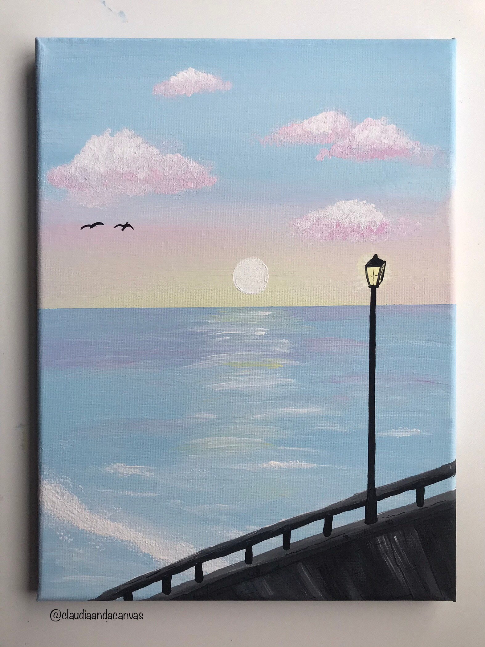 9x12 Pastel Boardwalk Sunset Acrylic Painting // Sunset Art