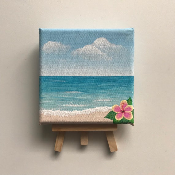 MADE TO ORDER 4x4 Mini Canvas Beach Scene Acrylic Painting With Easel //  Customizable // Room Decor // Gift Ideas 