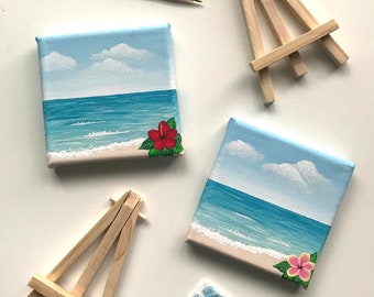 MADE TO ORDER 4x4 Mini Canvas Beach Scene Acrylic Painting With Easel //  Customizable // Room Decor // Gift Ideas 