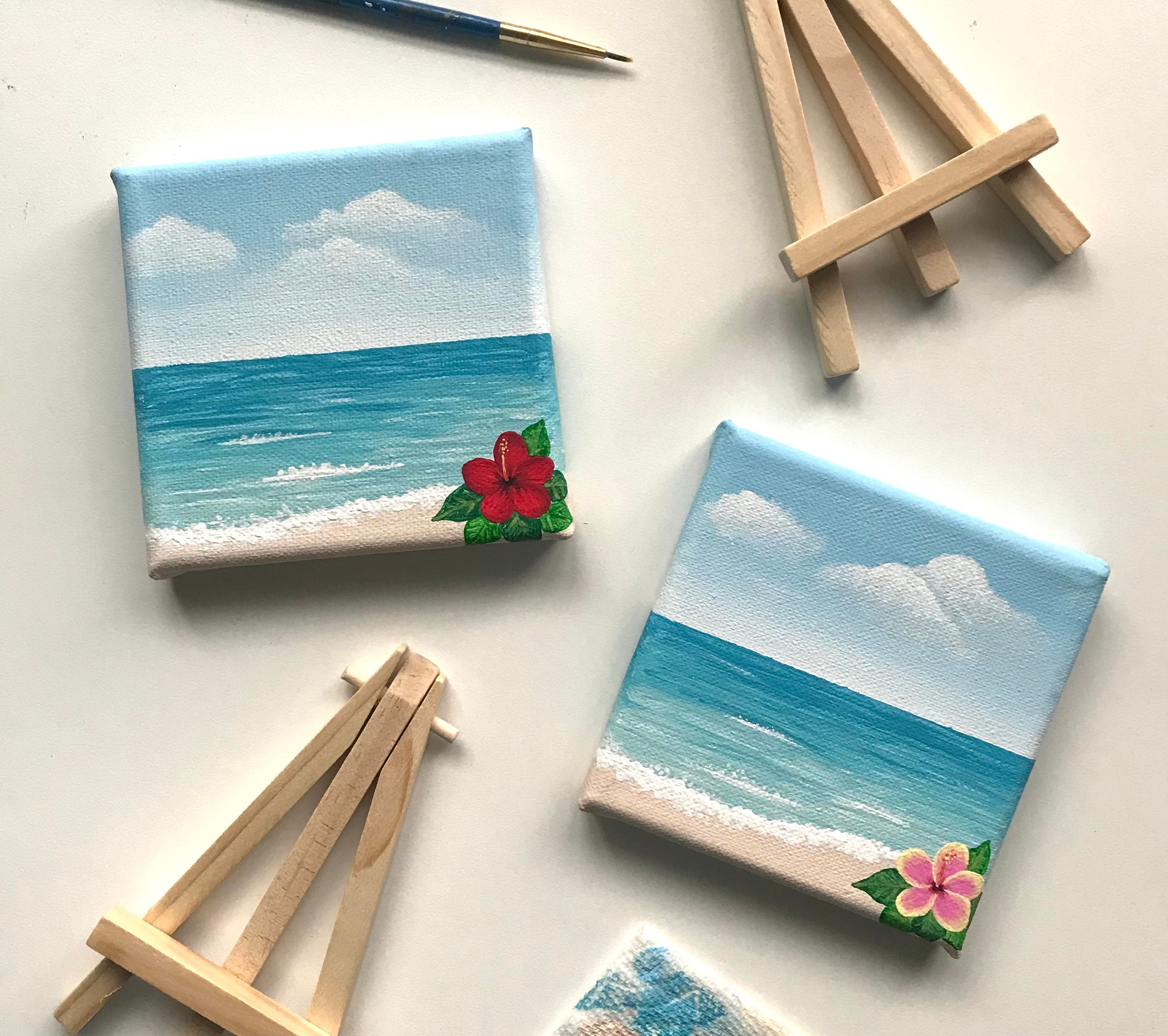 MADE TO ORDER 4x4 Mini Canvas Beach Scene Acrylic Painting With Easel //  Customizable // Room Decor // Gift Ideas 