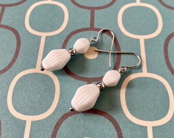 Classic mid-century style Vintage German white glass earrings