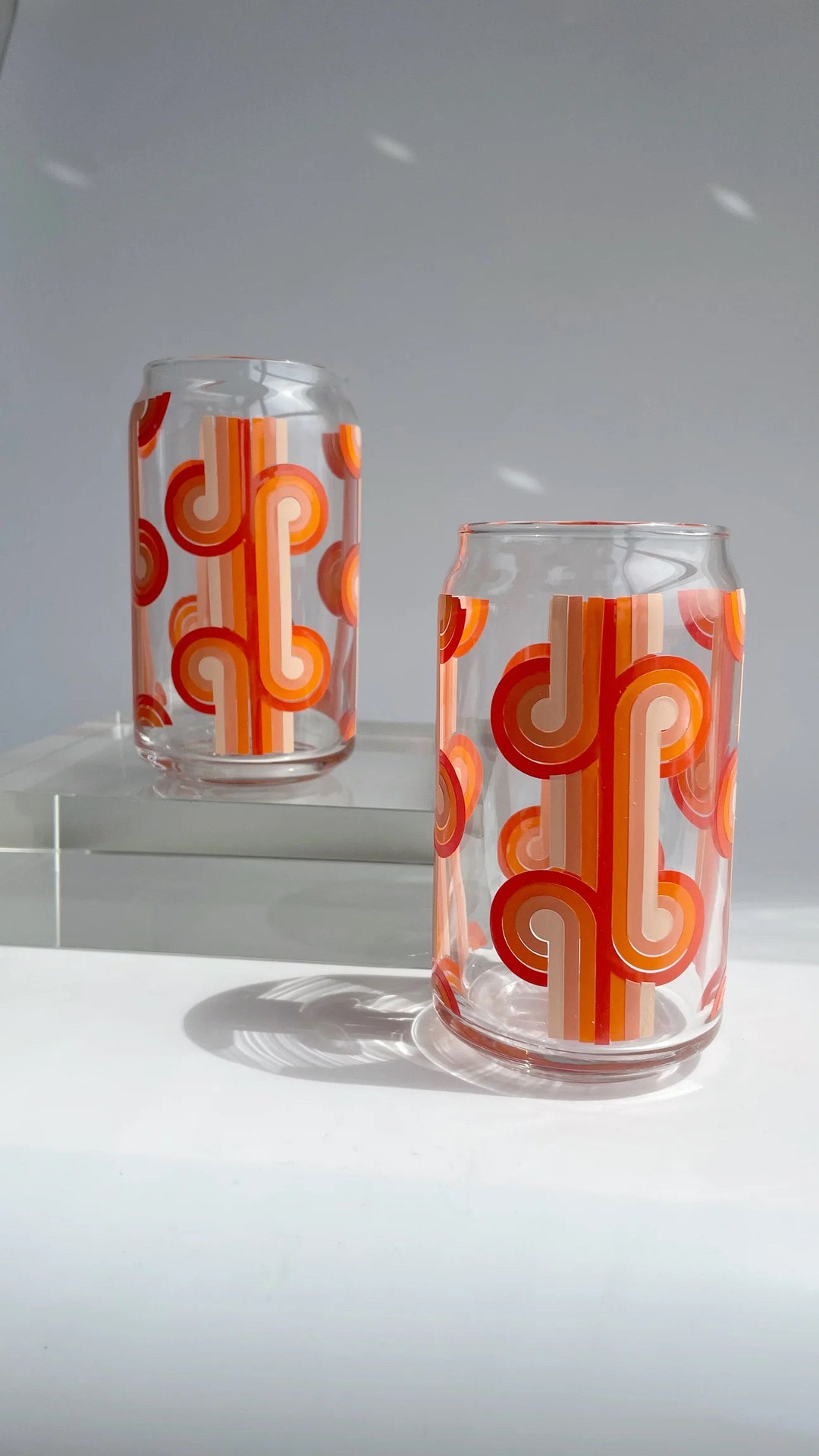 Hazy Daze Glass Cup, Retro Glass Cup, Retro Pattern Cup, 70s Glass Cup