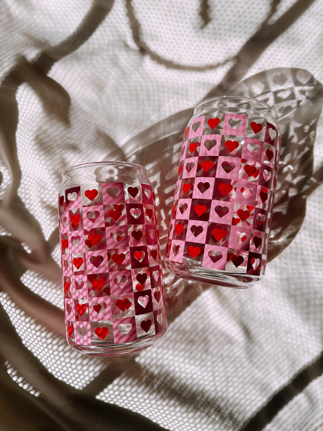 Cut Out Hearts Glass Cup, Forever Love Cup, Valentines Day Glass Cup