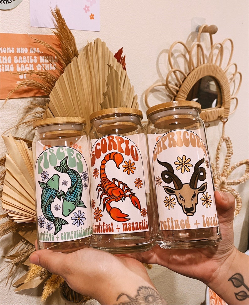 Astrology Sign Glass Cup Mystical Cup Celestial Cup Etsy