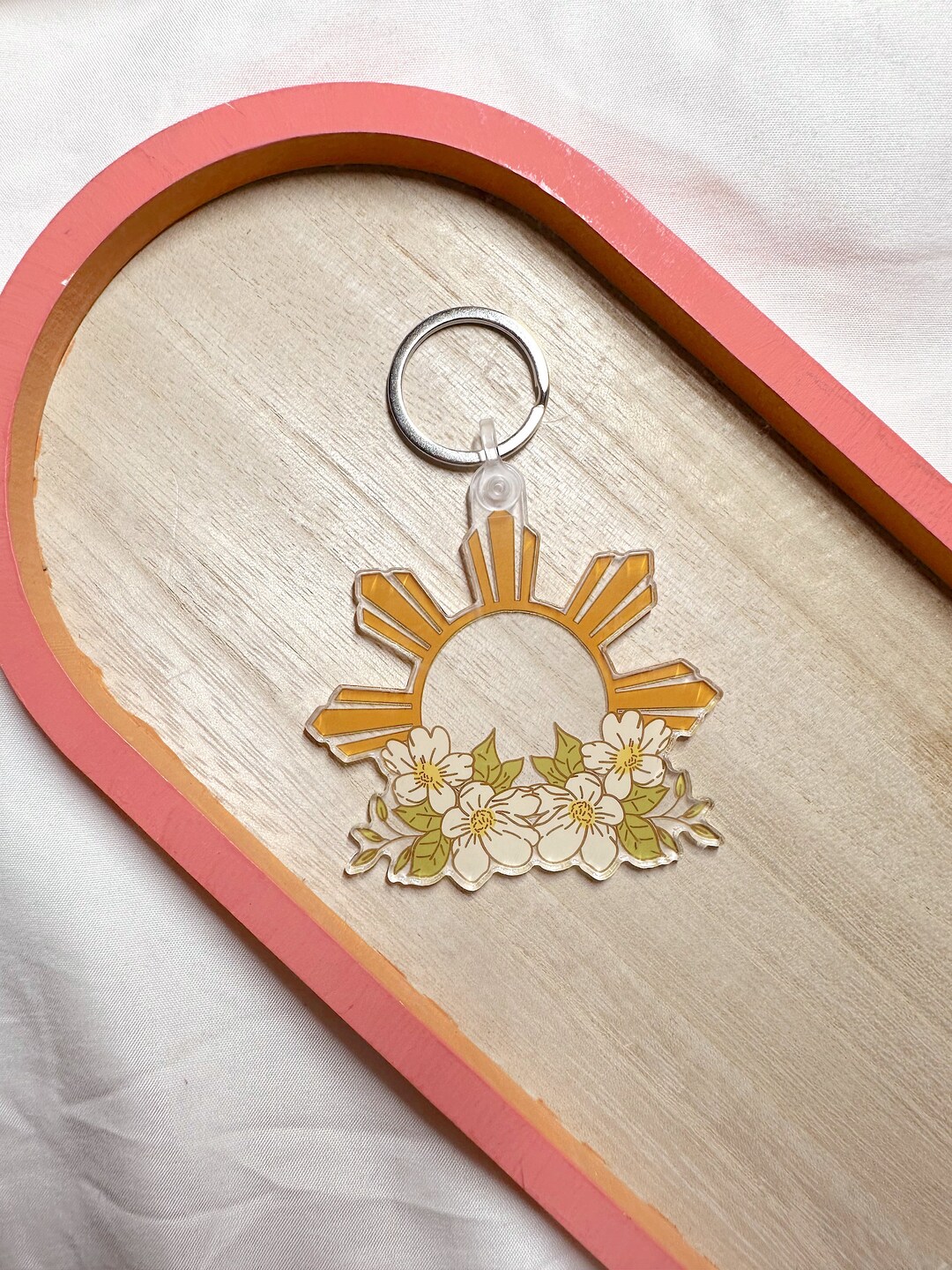 Filipino Sun Keychain Sampaguita Keychain Flower Keychain Etsy