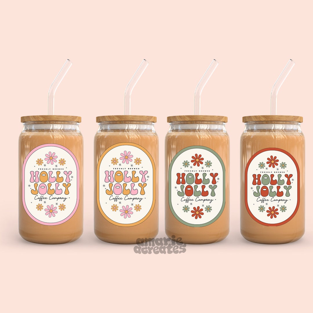 Holly Jolly Coffee Company Glass Cup Christmas Glass Cup Etsy