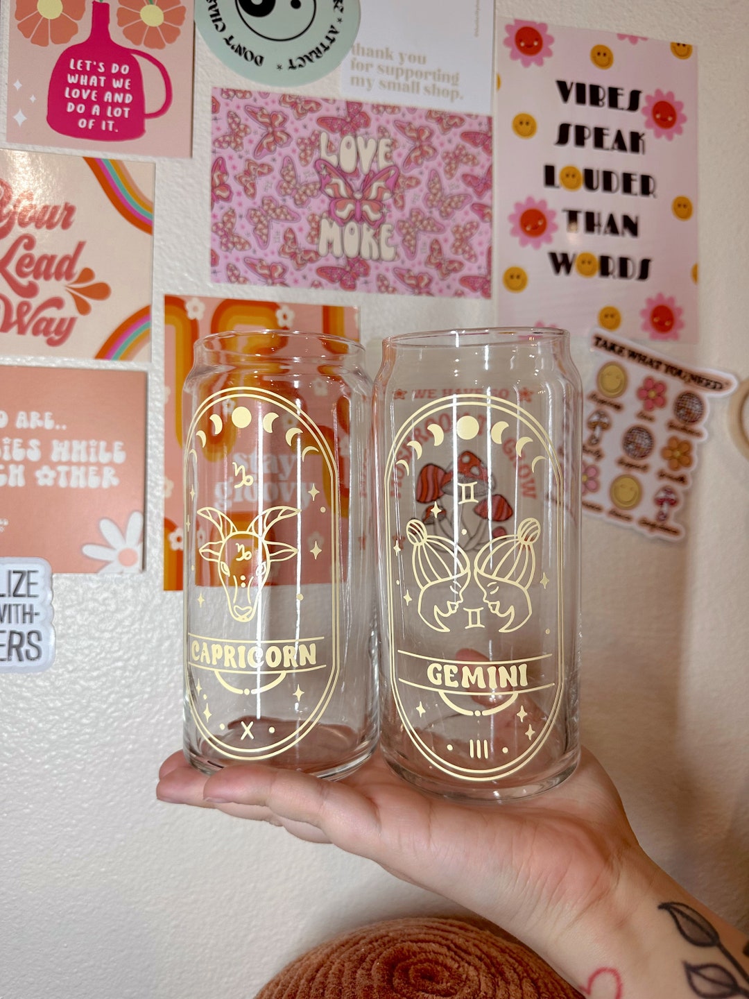 Zodiac Astrology Sign Glass Cup, Mystical Cup, Celestial Cup, Astrology ...