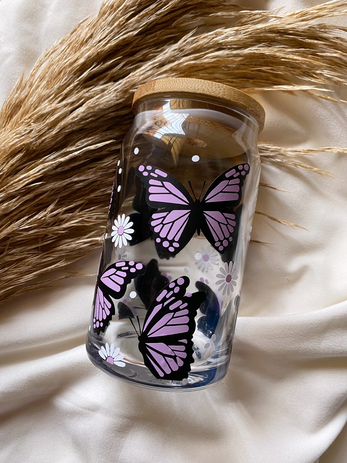 Butterfly Daisy Glass Cup Butterfly Cup Minimalist Cup Boho Etsy