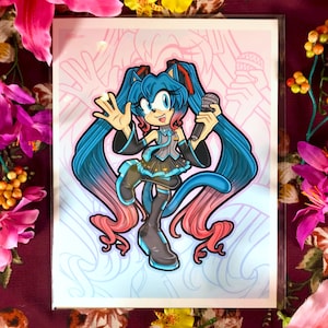 Miku the Cat - Hatsune Miku Sonic Vocaloid Original Signed Art Print Digital Art