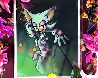 Rouge the Bat - Traje de Sonic Heroes Sonic the Hedgehog Lámina artística original firmada