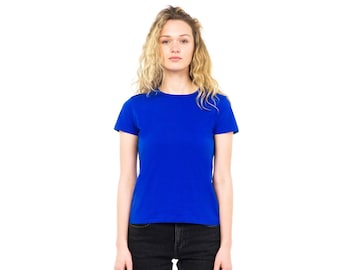 Camiseta de cuello redondo de algodón orgánico para mujer en azul real