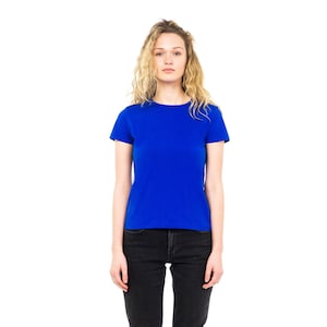 Women&#39;s Organic Cotton Crew Neck Tee Shirt in Royal Blue