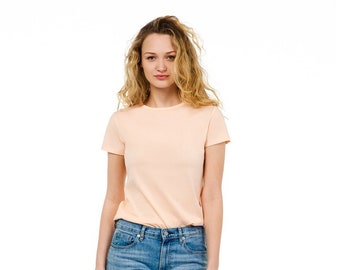 Women's Organic Cotton Crew Neck Tee Shirt in Rose Pink