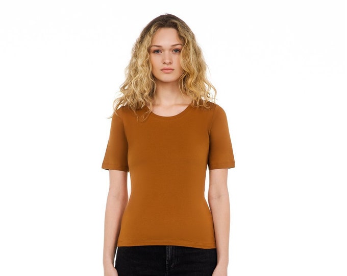 Women's Organic Cotton Scoop Neck Tee Shirt in Rust - Etsy