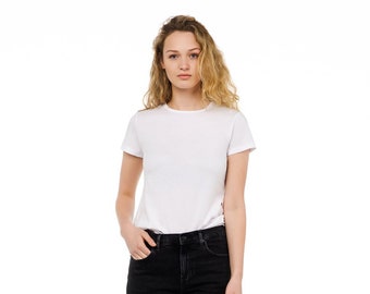Women's Organic Cotton Crew Neck Tee Shirt in White