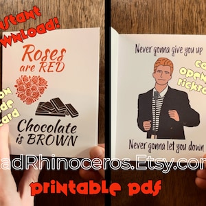 Druckbare Rick Astley Rickroll Grußkarten - Scherzkarte, lustig, Streich, Meme, Valentinstag, Jahrestag, Denken an Sie - Instant Download