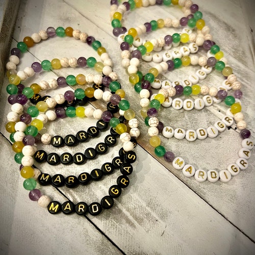 mardi gras clay bead bracelets
