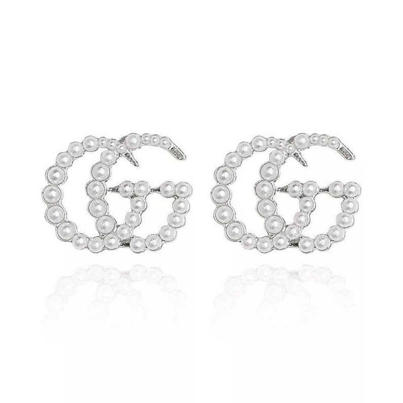 GG Pearl Earrings Silver Etsy