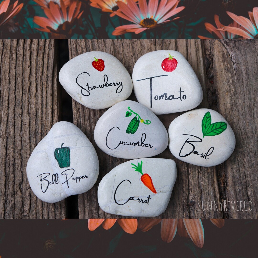 Garden Marker Rocks Painted Rocks for Garden White Stones Etsy