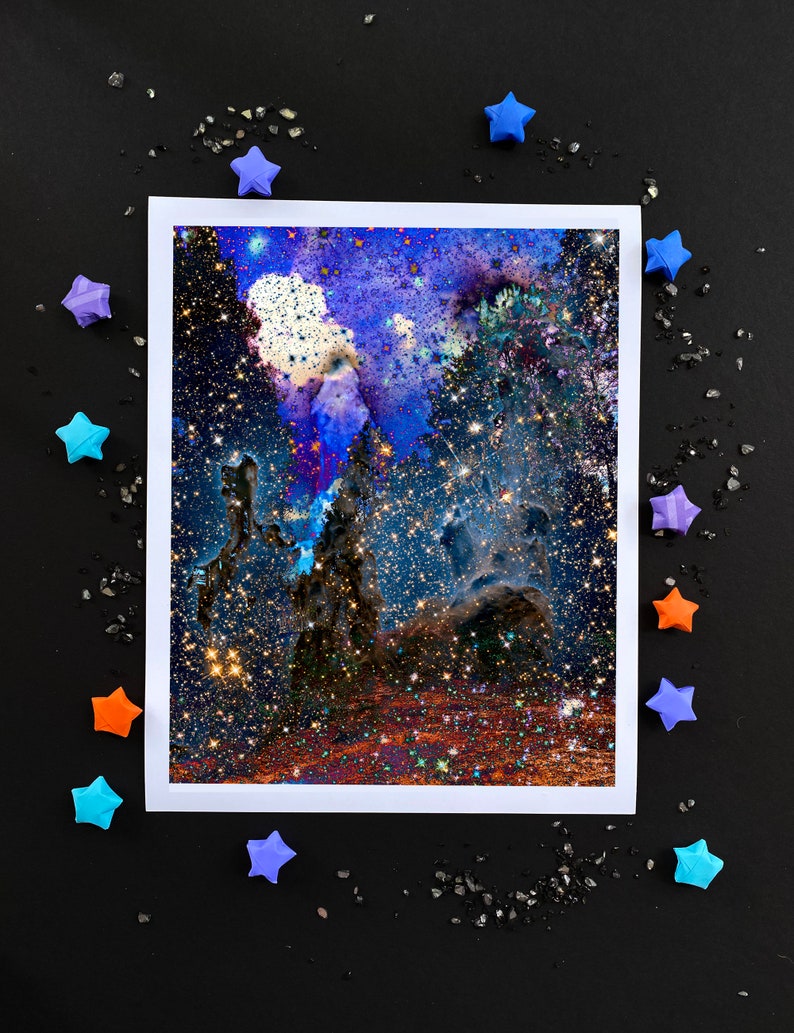 Nebulas and Galaxies Celestial wall decor Fantasy Landscape Space Pine Photo Galaxy Print 8x10 or 11x14