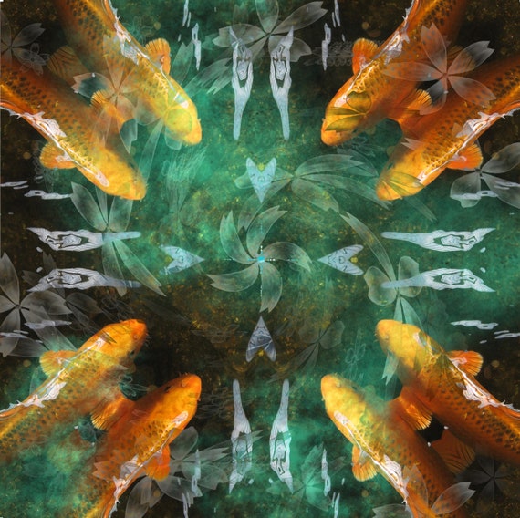 Cosmic Carp Kaleidoscope Koi Fishies 01 8x8 10x10 12x12 Inches