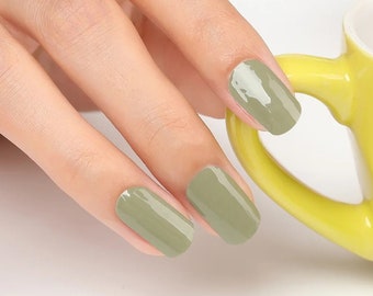 Sage Green Gel Nail Polish Wraps | Fall UV Semicured Gel Nail Strips | Solid Color Gel Nails | UV/LED Gel Nail Wraps
