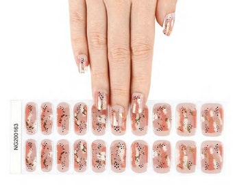 Golden Paradise Semicured Gel Nail Wraps | Peach Gold Abstract Gel Nail Wraps with Gold Foil Accents, Gel Nail Strips, valentine nail wraps