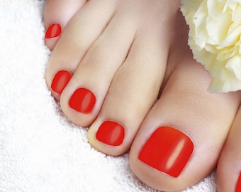 Red Toe Nail Wraps, Pedicure Nail Polish Wraps, Red Toe Wraps, Pedicure Wraps, Valentine's Toe Nails • Pretty Fab Nails