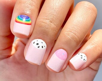 Pink Trendy French Tips Nail Wraps, Rainbow Nails, Cow Print Nail Wraps, Smiley Nail Wraps, Trendy Nail Designs, Light Pink Nail Strips