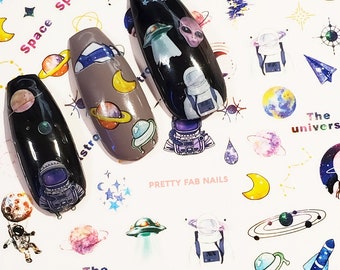 Space Nail Stickers; Astronaut Alien Nail Decals