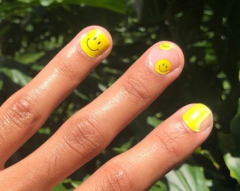 Smiley Nail Wraps, Smiley Face Nail Stickers, Negative Space Clear Overlay, Summer Nails, Trendy 2021 Nails, Mismatched Nails, Wavy Nails