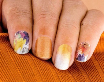 Shimmer Autumn Shapes Nail Wraps, Thanksgiving Nail Strips • Pretty Fab Nails