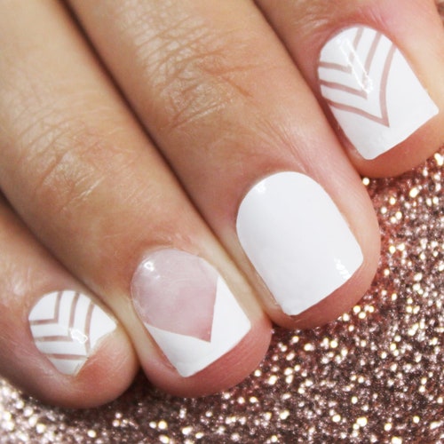 French Nail Wraps Chevron White Clear Nail Strips White Nail Etsy