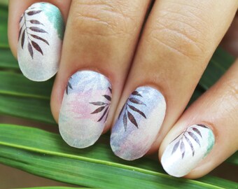 Tropical Shimmer Nail Wraps, Summer Floral Nail Wraps, Spring Nails, Flower Nails