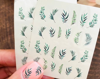 Tropical Leaf Waterslide Nail Decals, Summer Water Slide Nail Art, 2 Sheets