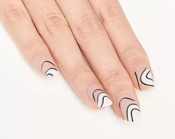 Monochrome Line Art Deluxe Nail Wraps | Black and White Line Abstract Nail Wraps | Line Art Nail Design | Abstract Nails