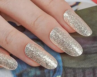 Starlight Starbright Semicured Gel Nail Wraps | Champagne Silver Gold Glitter Gel Nails Ohora Gel Nail Wraps
