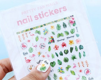 Tropical Nail Art, Beach Wedding Nails, Flamingo Nail Sticker, Miami Florida Nails, Hibiscus Monstera Palm Leaf Save The Date Nails