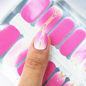 Hot Pink Ombre Nail Wraps with Gold Glitter Accents, Summer Nails • Pretty Fab Nails