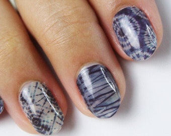 Shibori Nails, Tie Dye Nail Wraps, Blue Tye Dye Nails, Fabric Pattern Nail Wraps, Transparent Nail Wraps • Pretty Fab Nails