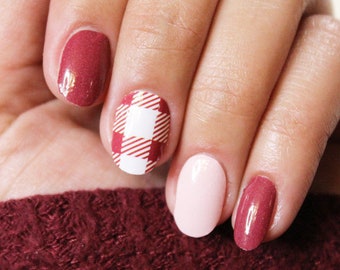 Red and Pink Plaid Nail Polish Wraps; Valentine's Day Nail Strips • Valentine Nails • Valentine's Nail Wraps • Pretty Fab Nails